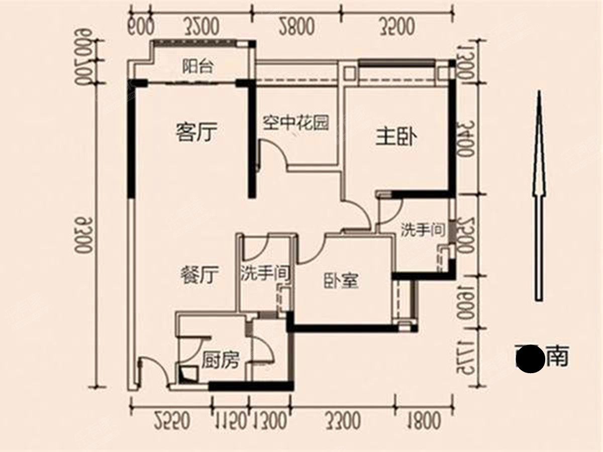金地城南艺境 3房2厅2卫 96.25㎡
