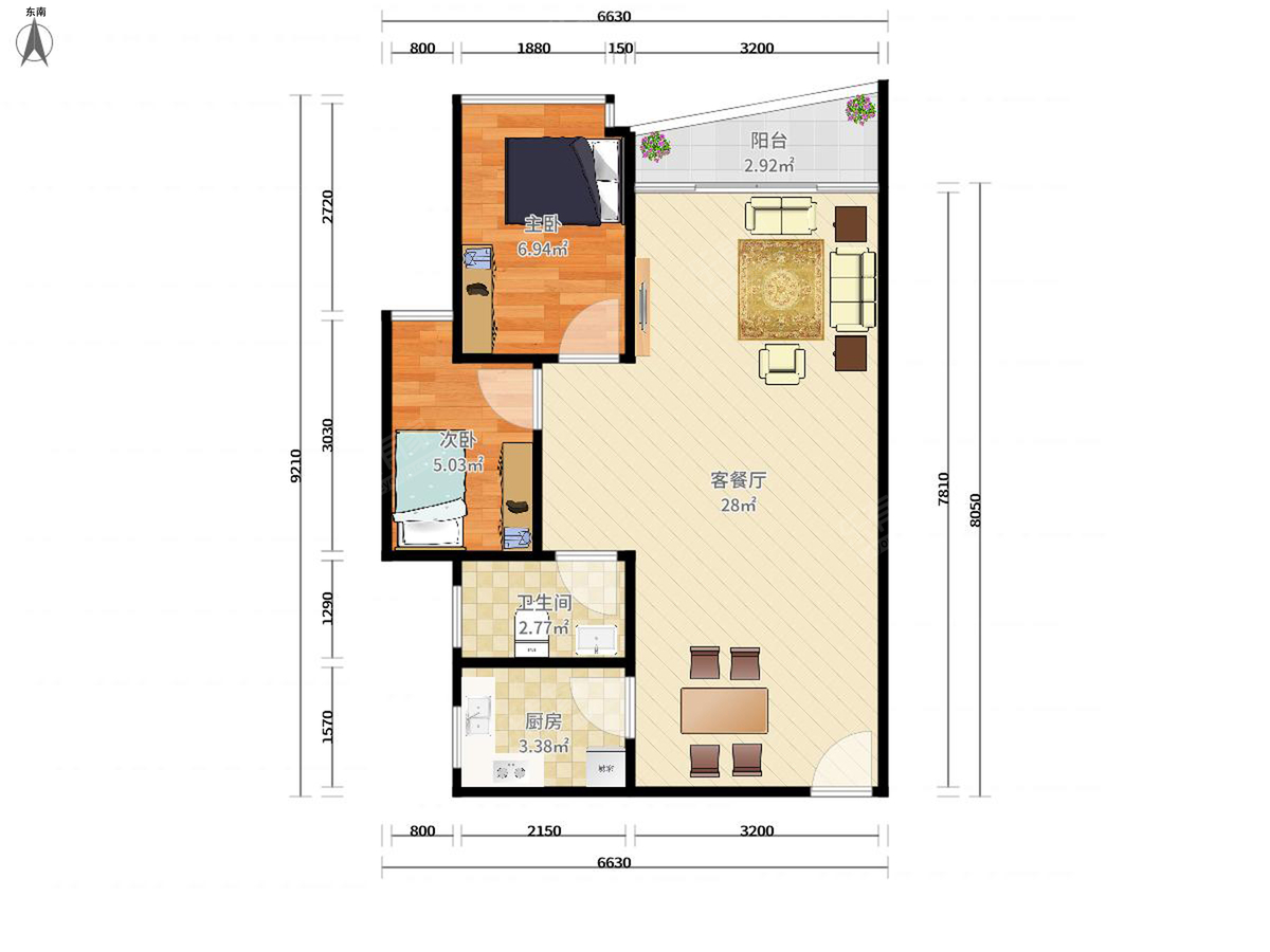 港田华园 2房2厅1卫 62.6㎡-深圳港田华园租房