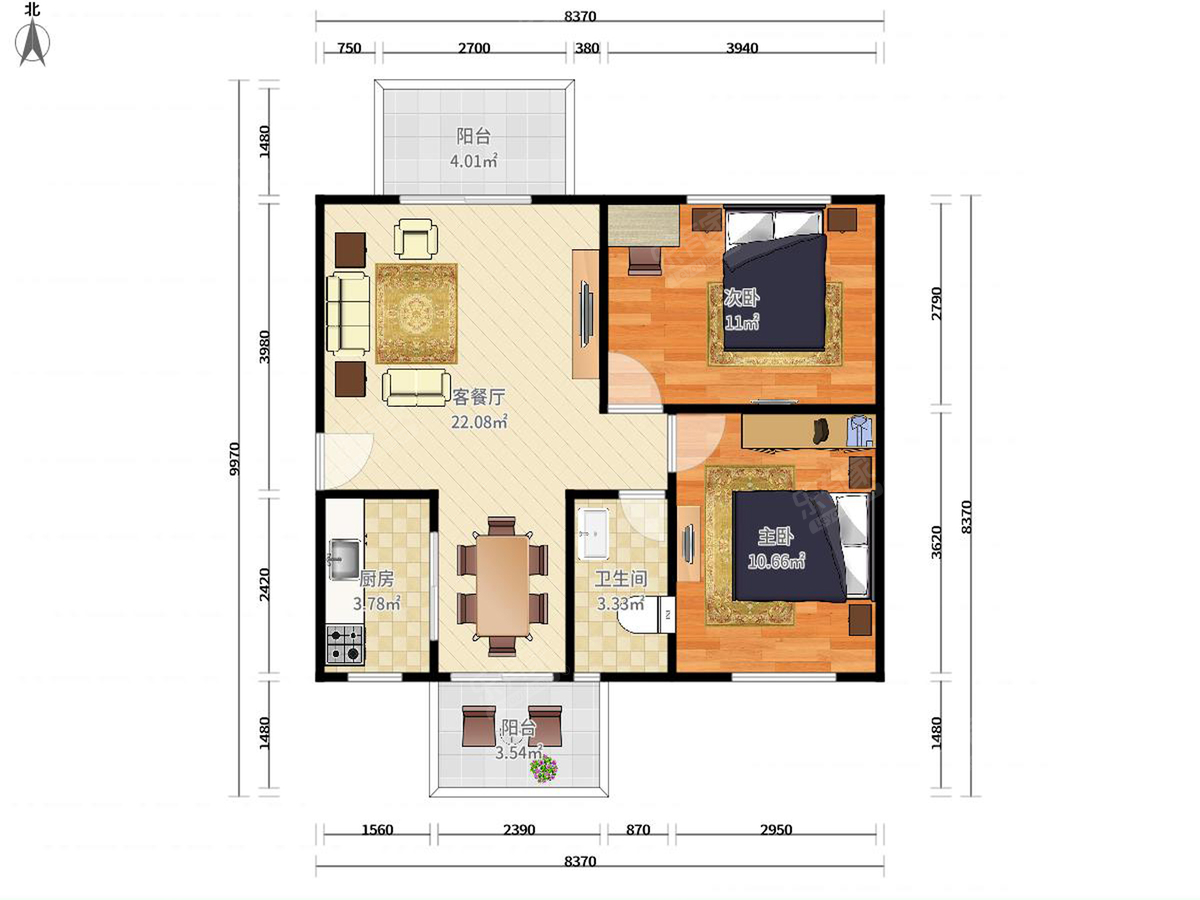 碧涛阁 3房2厅1卫 73.3㎡
