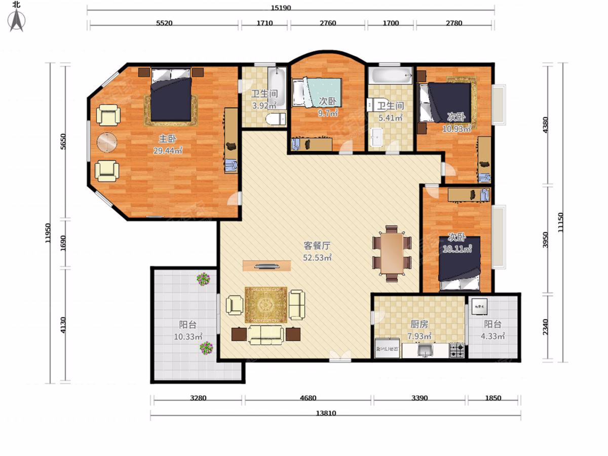 东江学府一期 4房2厅2卫 158㎡
