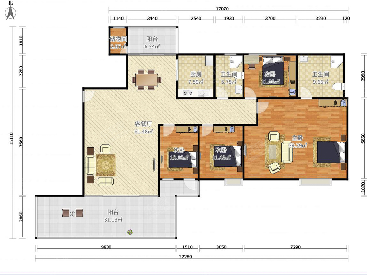 云山诗意 5房2厅2卫 192㎡