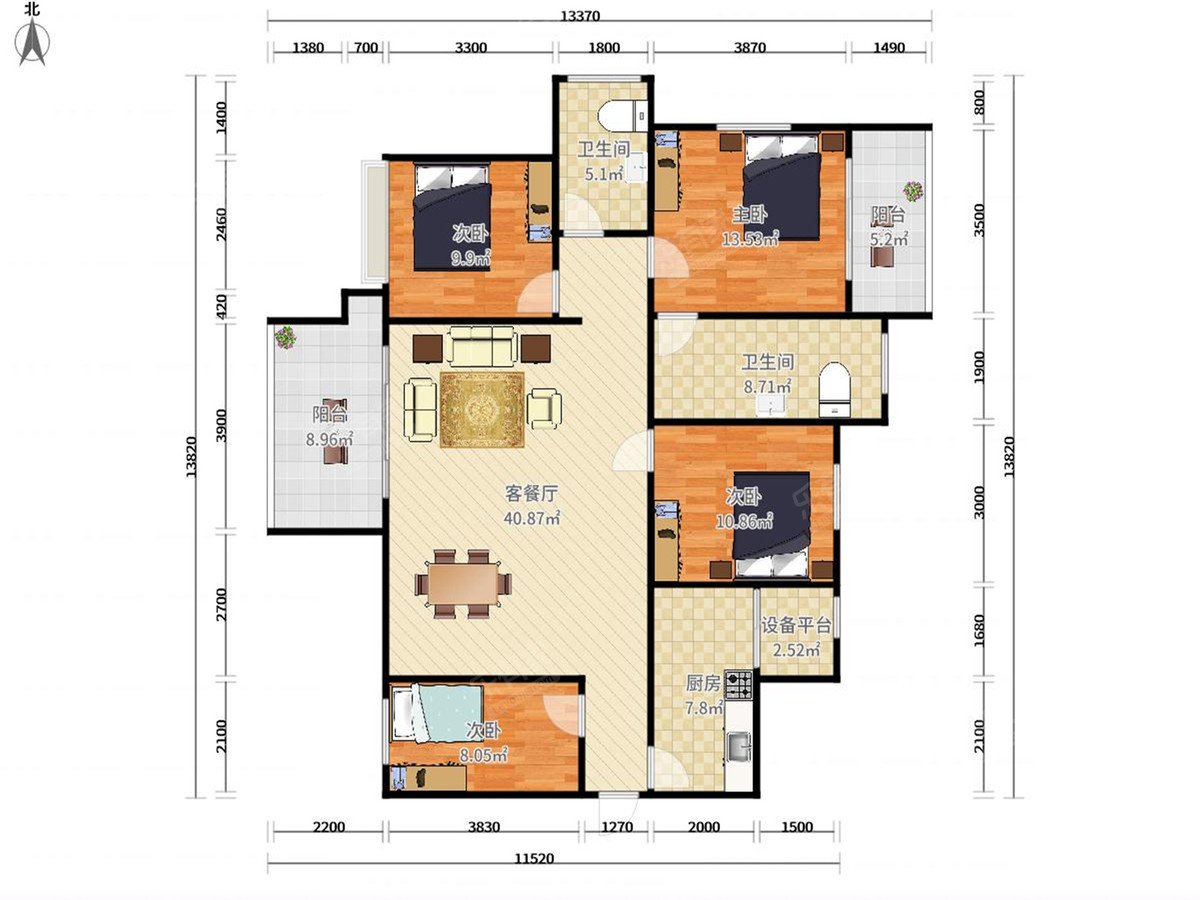 建曙·高尔夫一号 4室2厅2卫1厨2阳 110.4 东