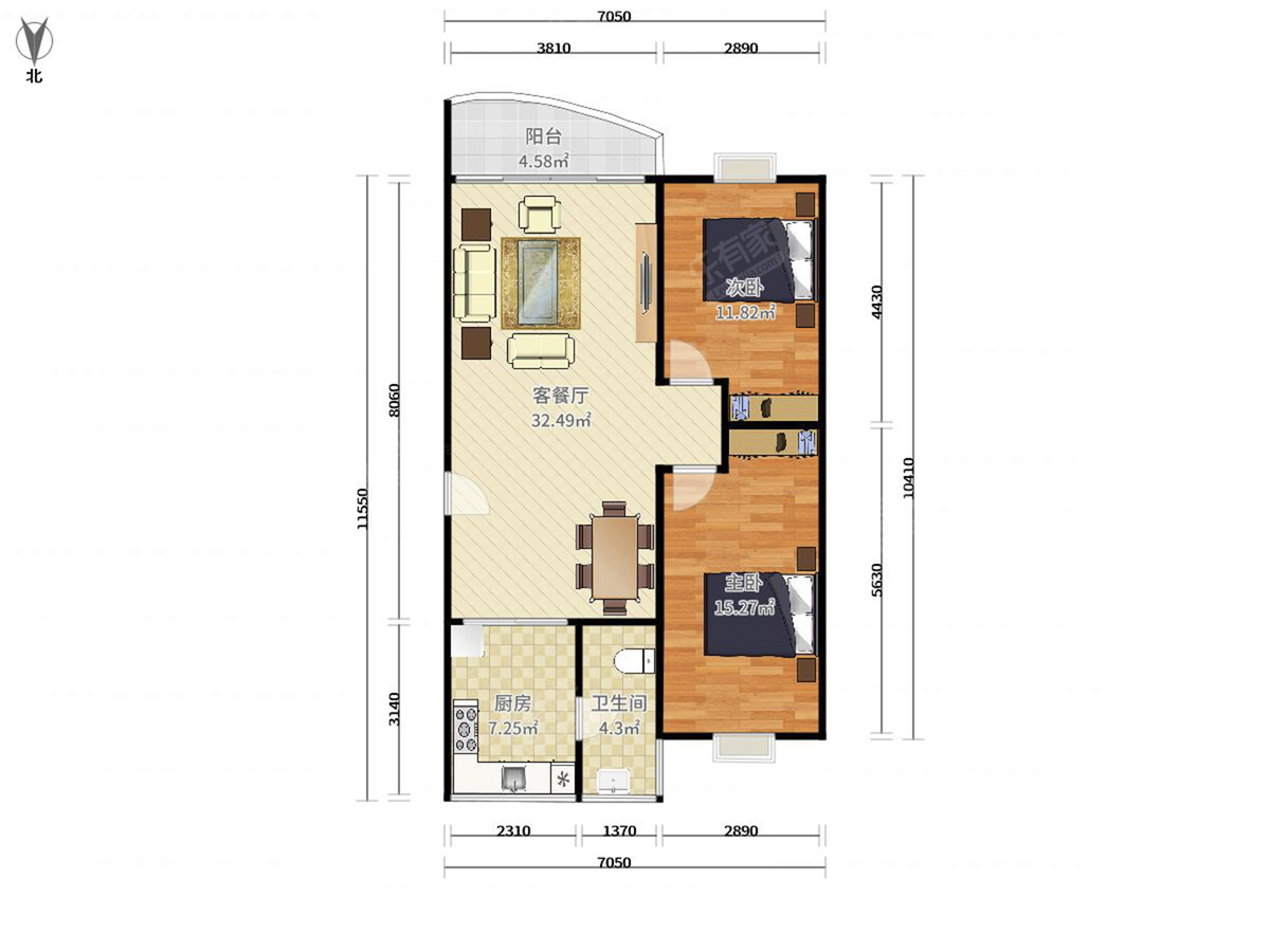 汇兴花园，方正户型，双花园设计！