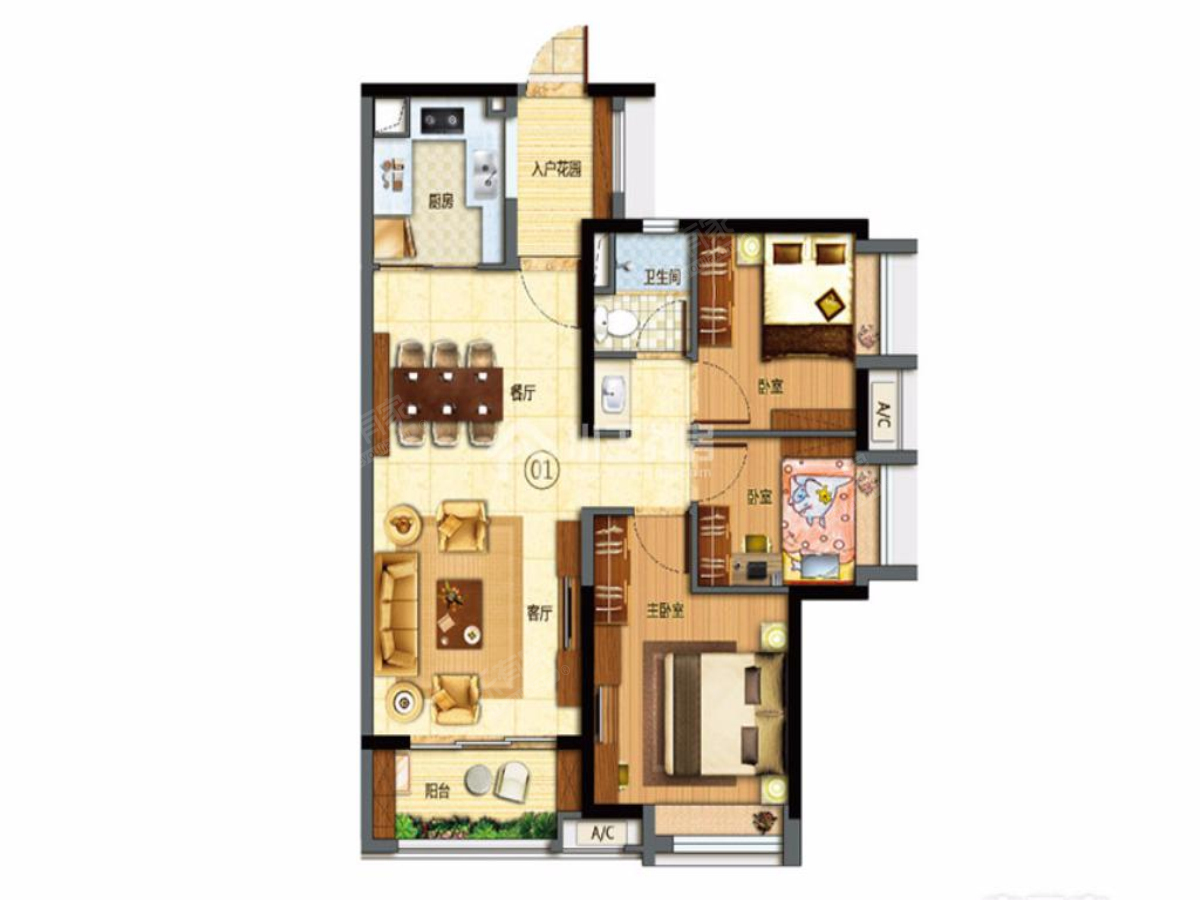 万科幸福誉 3房2厅1卫 89㎡-广州万科幸福誉租房