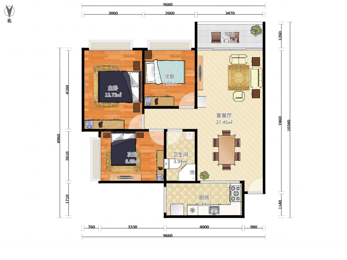 星河丹堤 3房2厅1卫 88.6㎡