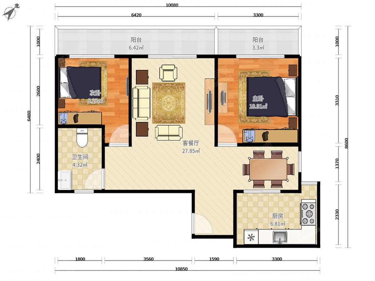 中信红树湾四期 2房2厅1卫 88㎡