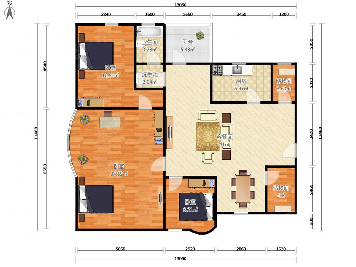 擎天华庭 5房2厅1卫 172.41㎡-深圳擎天华庭租房