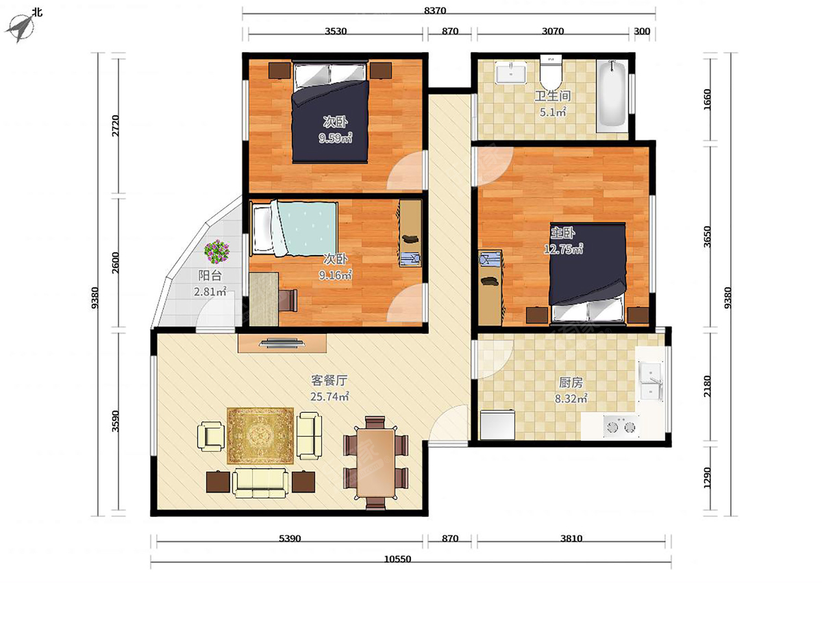 弘雅花园二期 3房1厅1卫 87.87㎡-中山弘雅花园二期租房