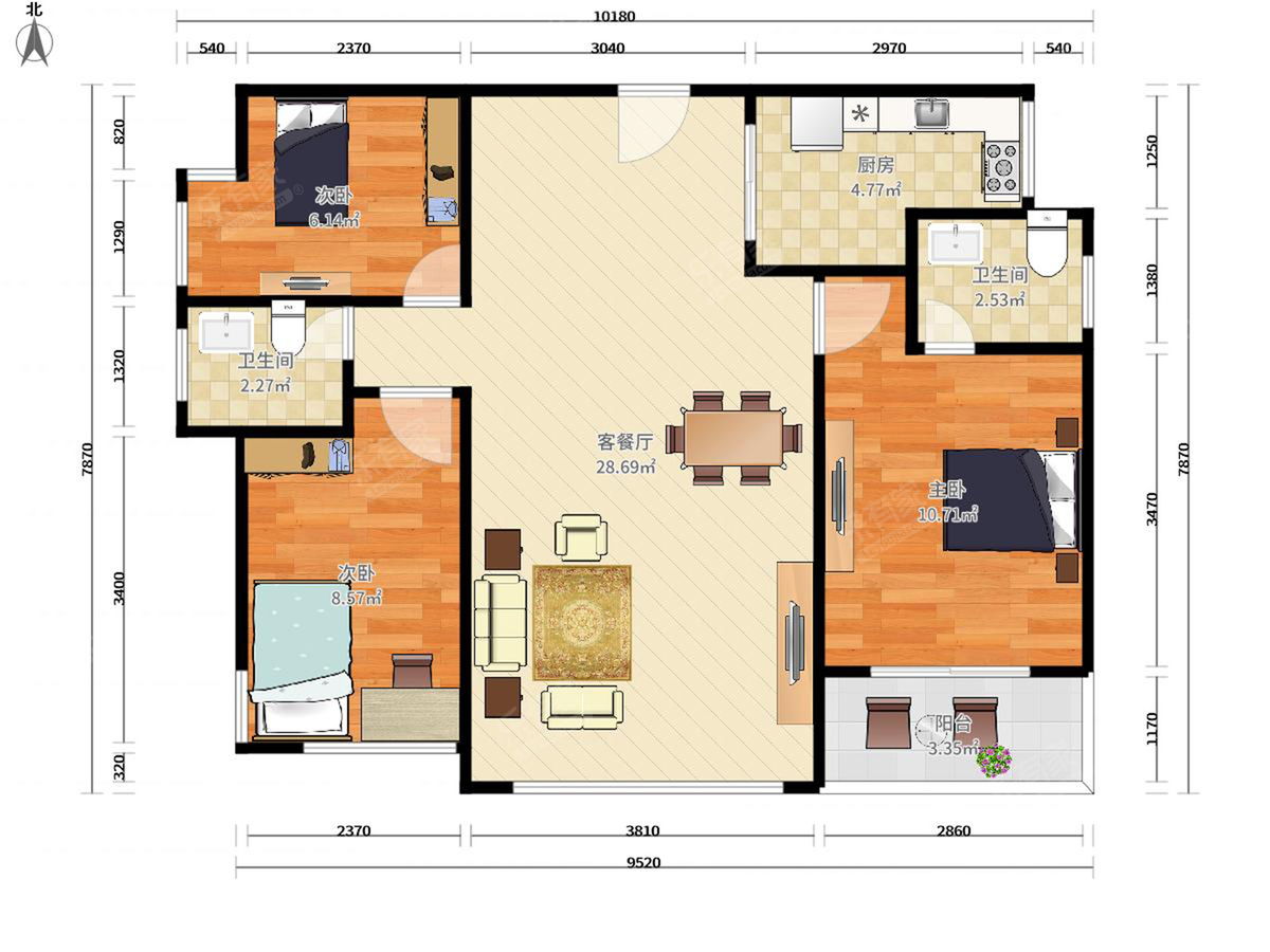雅福居 3房2厅2卫 85.89㎡-佛山雅福居租房