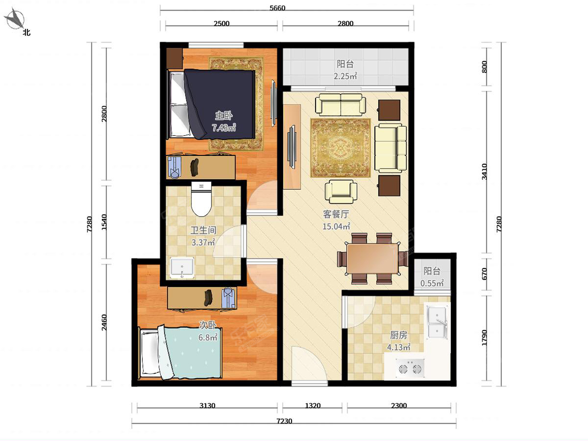 名津广场 2房2厅1卫 59㎡