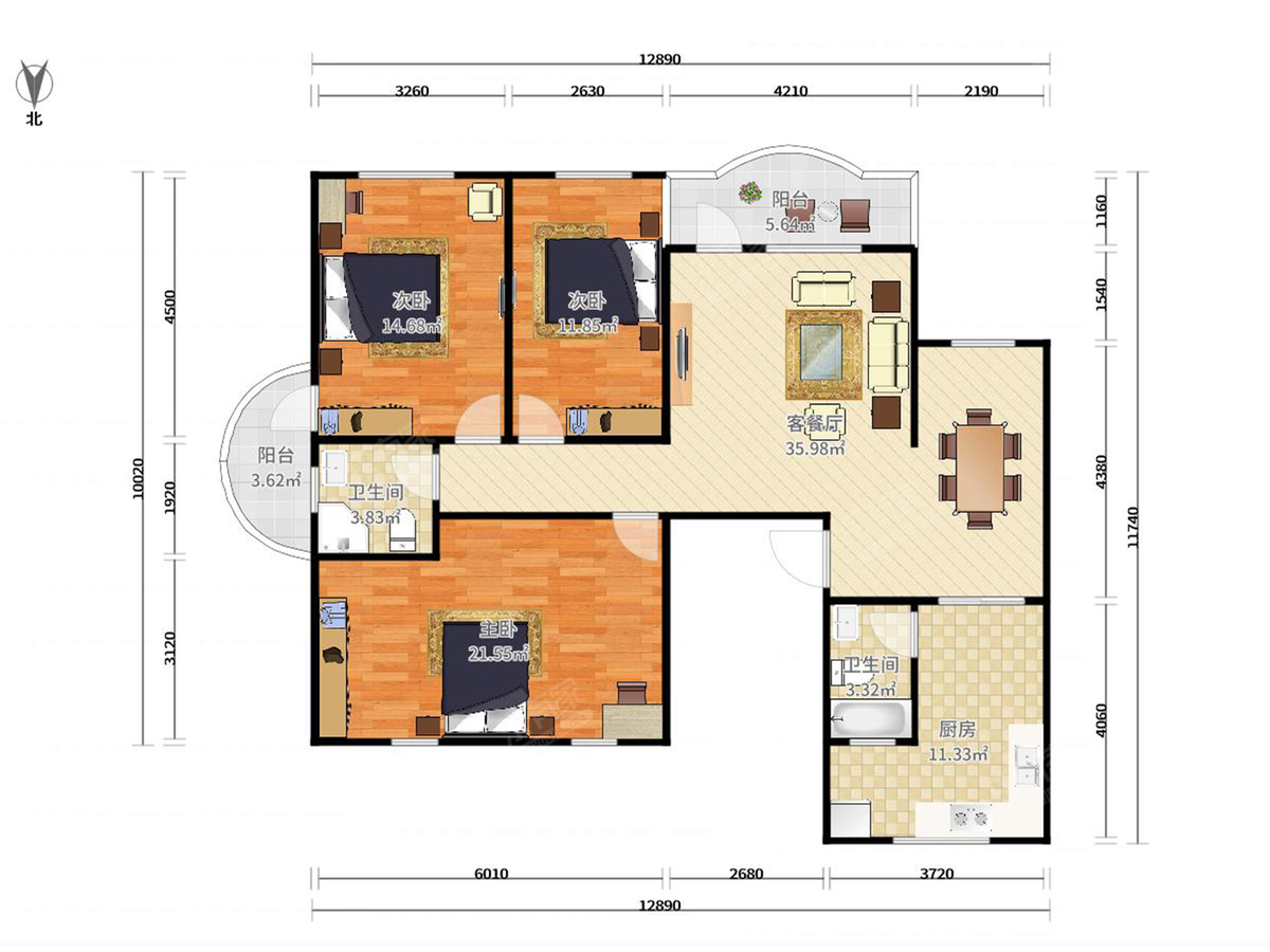 花园新村二期 3房2厅2卫 134㎡