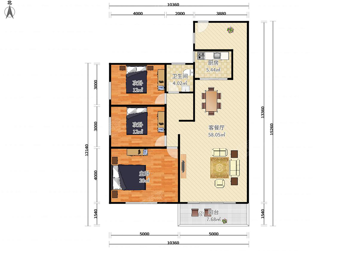 富川瑞园 3房2厅1卫 94㎡