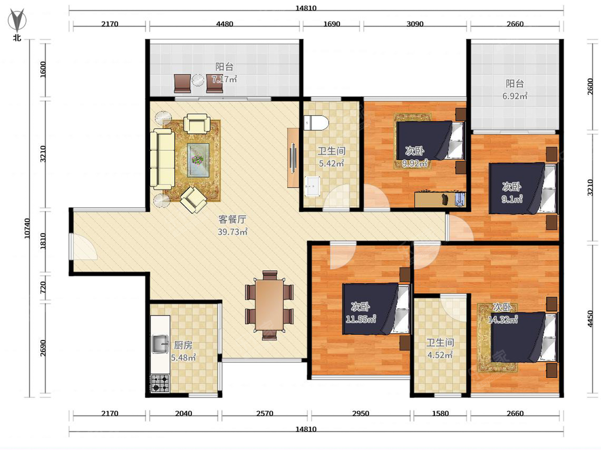 摩尔城 4房2厅2卫 144.53㎡