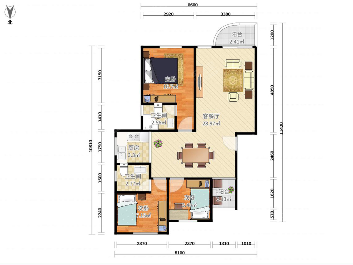 丽景花园 3房2厅2卫 118.51㎡