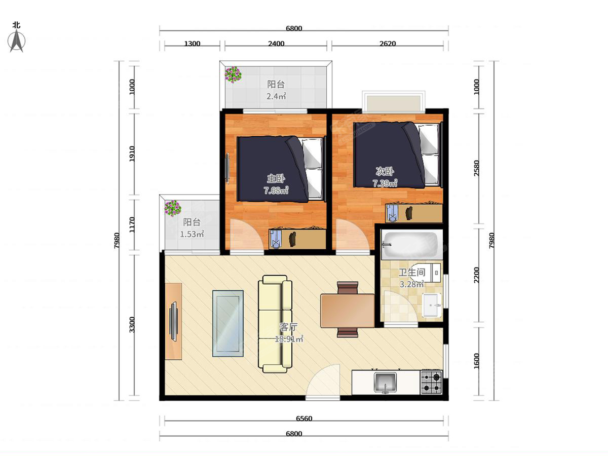 幸福时代公寓 2房1厅1卫 64.5㎡-深圳幸福时代公寓二手房
