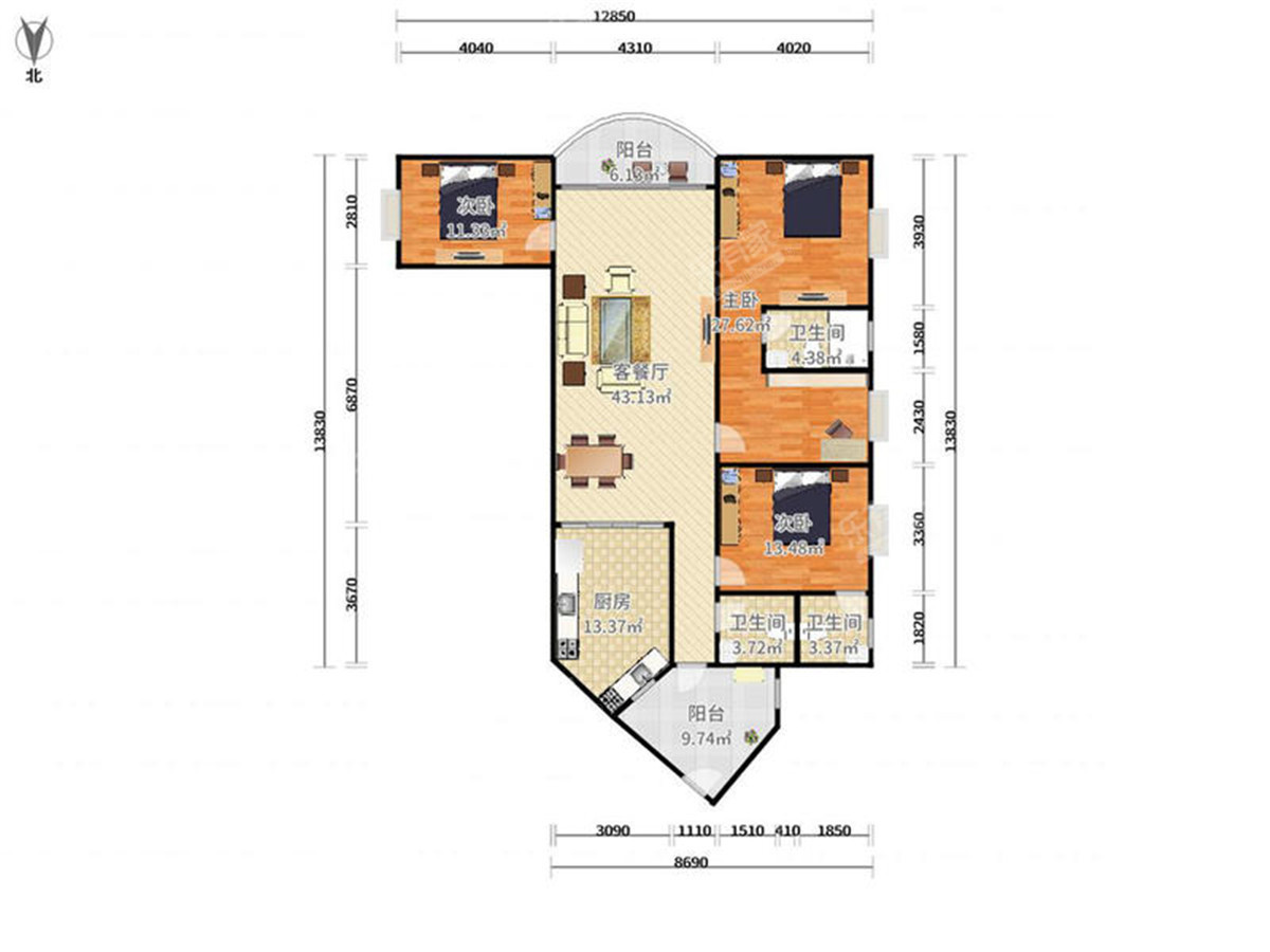 五邑锦绣豪庭 4房2厅3卫 167.66㎡