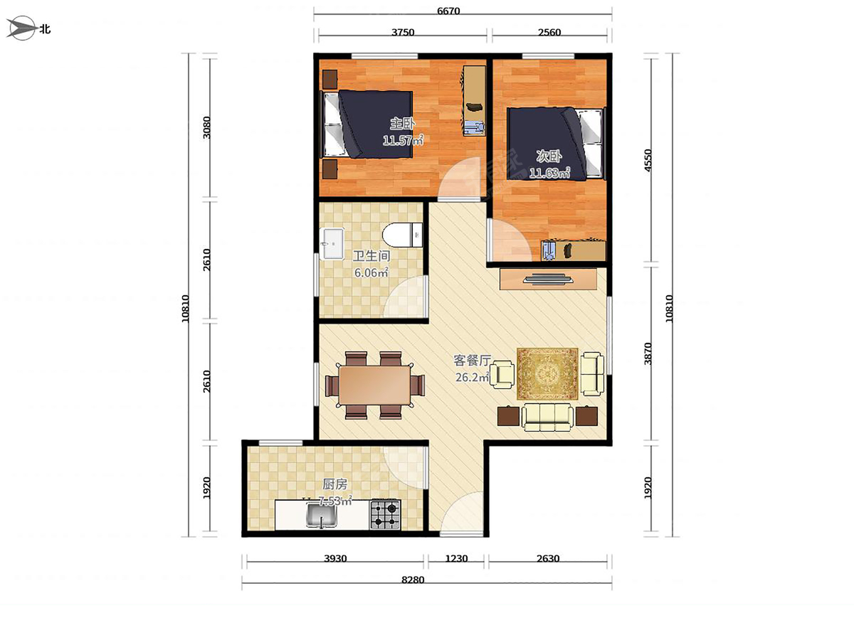 华富广场 2房2厅1卫 73.14㎡-东莞华富广场租房