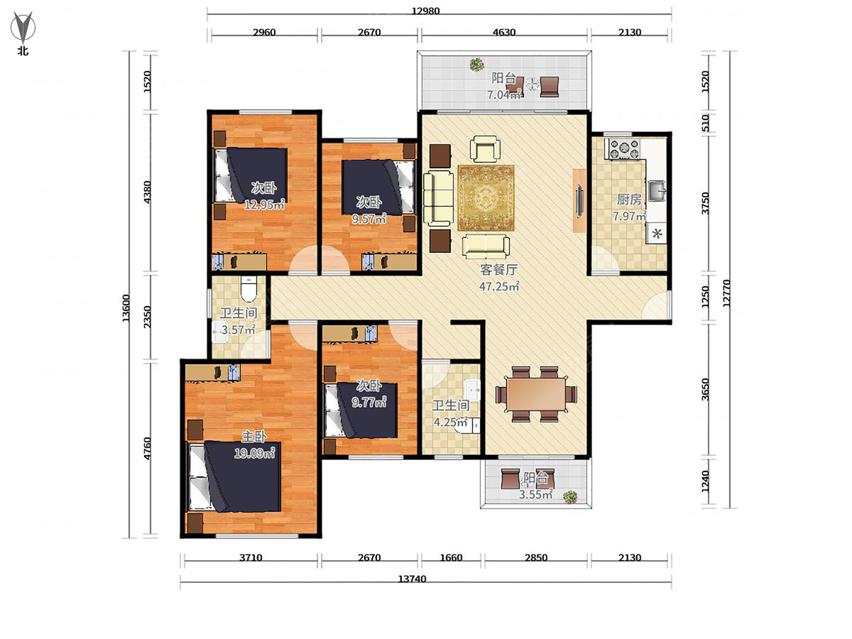 绿茵温莎堡 南北 精装 3室 2厅 178m²