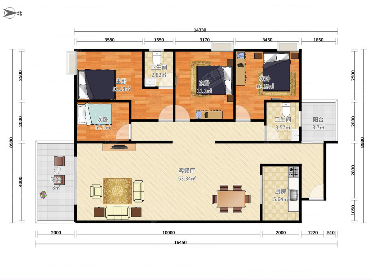 华清园 4房2厅2卫 138㎡