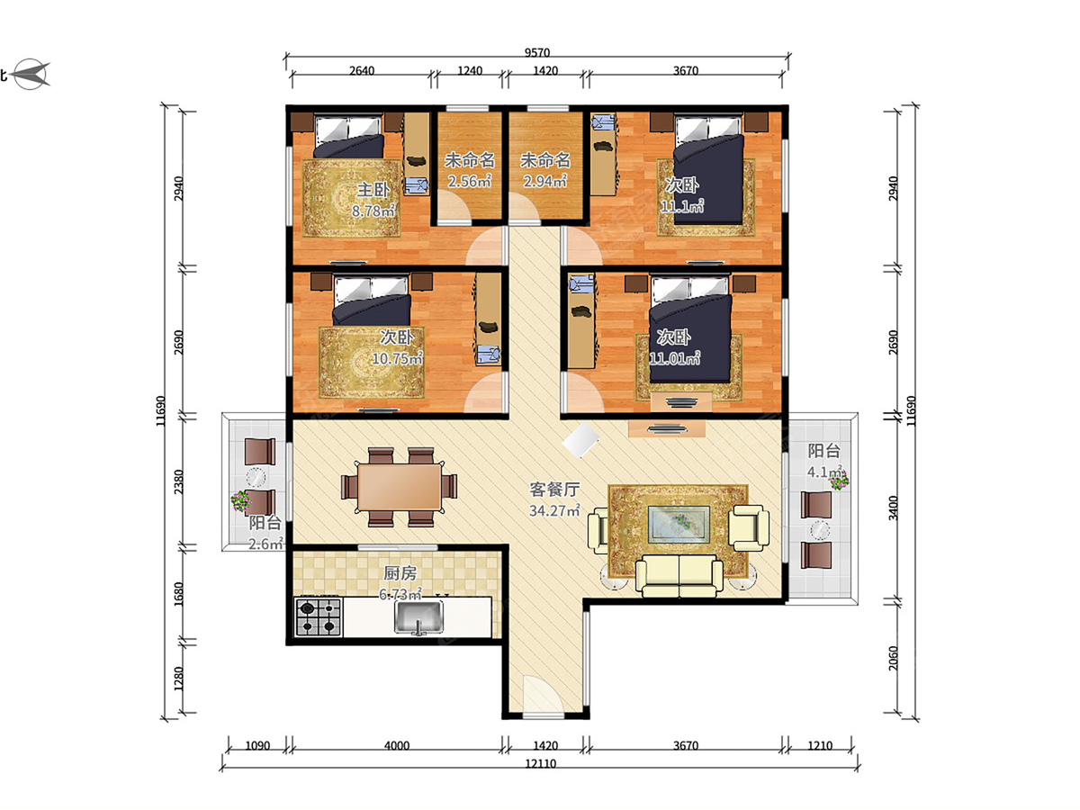 御江南国际社区 4室2厅2卫1厨1阳 123.0 南