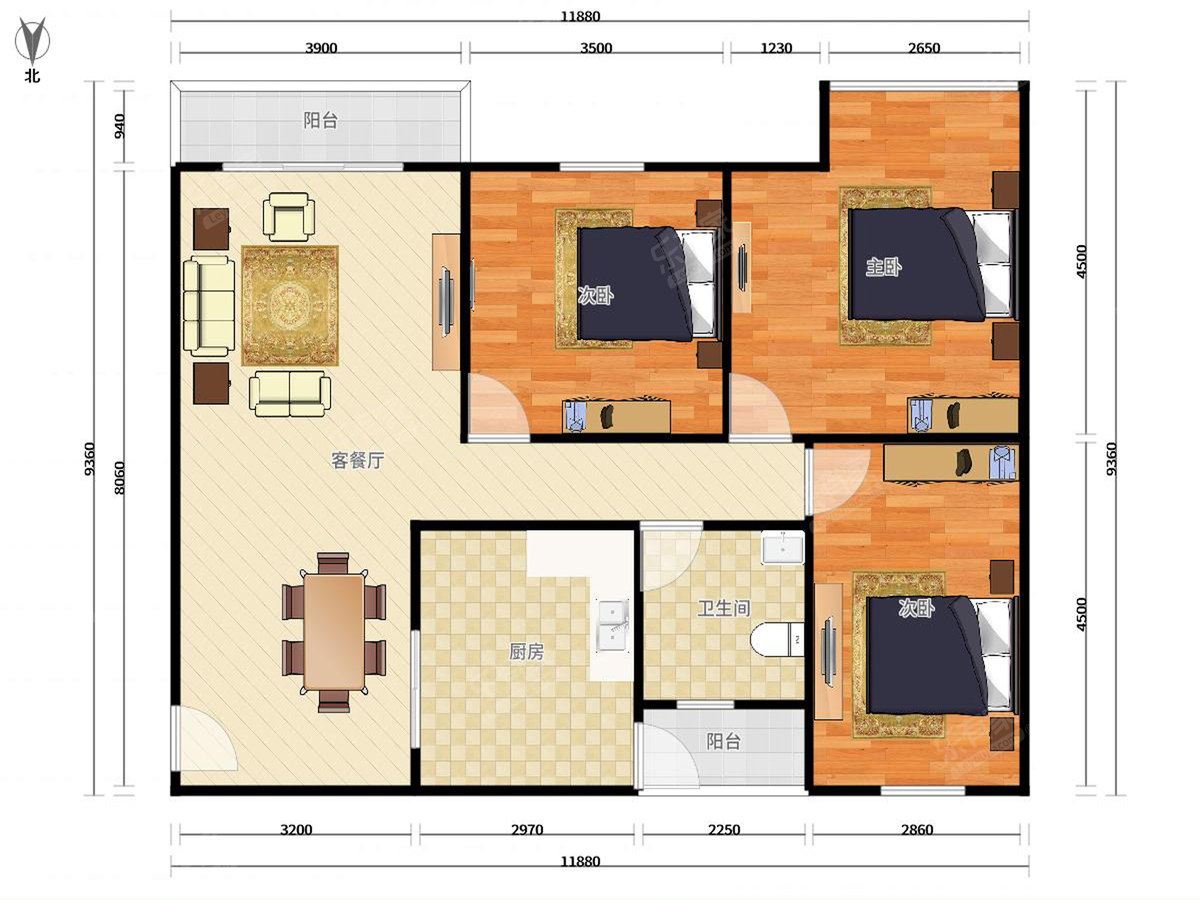 光耀荷兰公馆 3房2厅1卫 90.7㎡