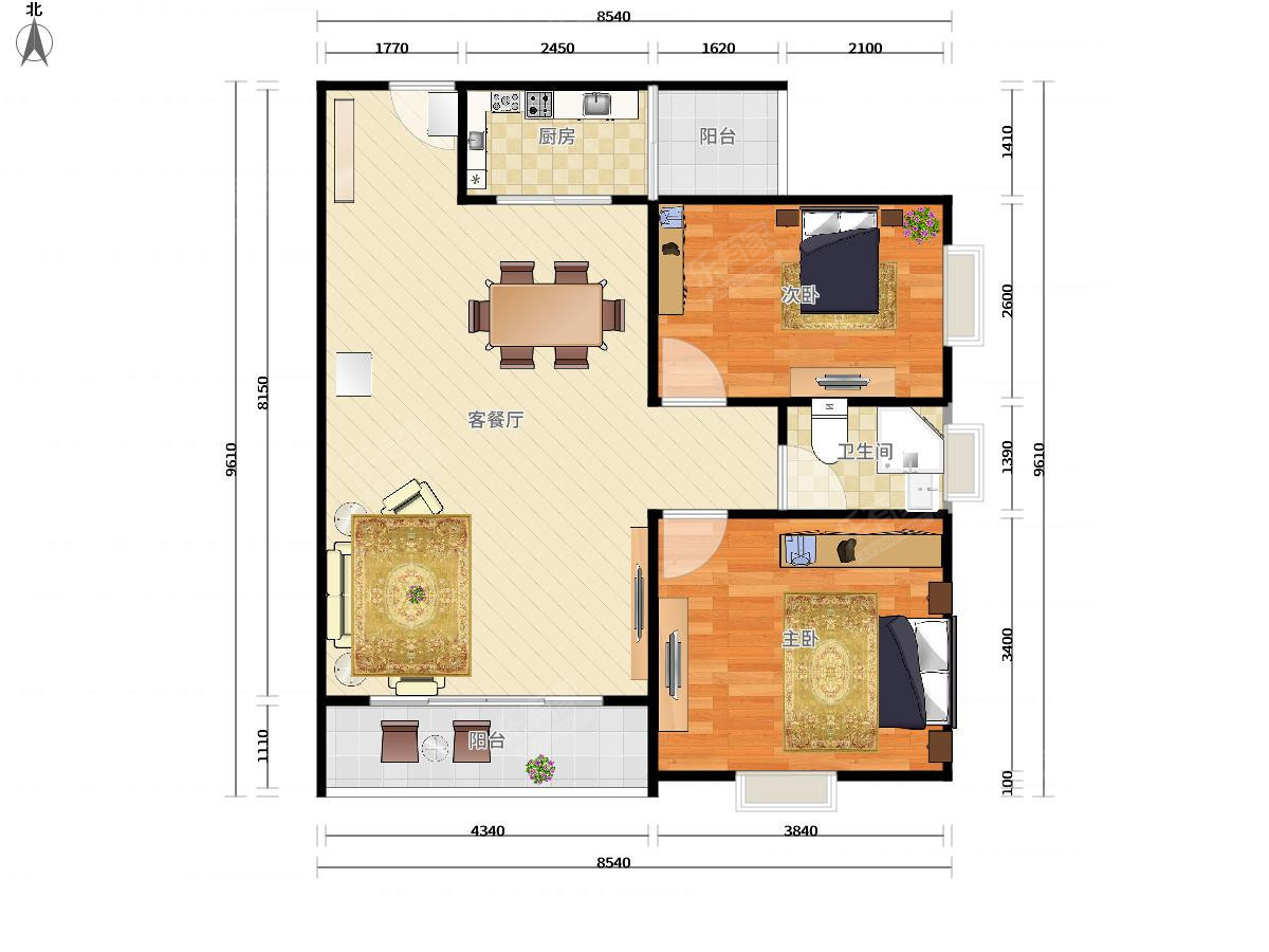富盈居一期 3房2厅2卫 98.69㎡