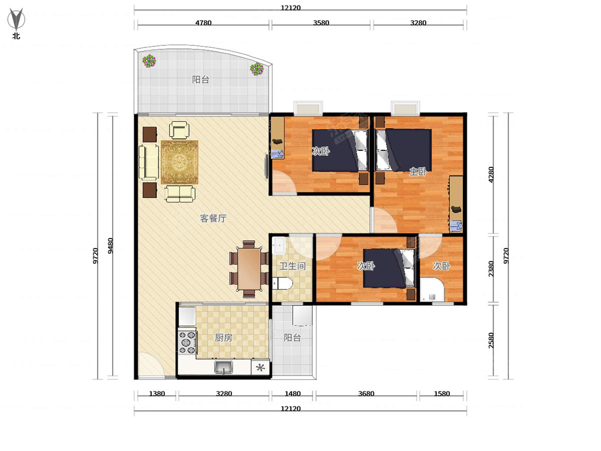 雍逸园 3房2厅2卫 122.35㎡
