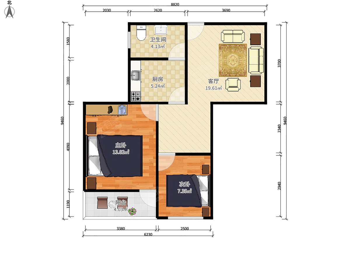 雷公岭住宅楼 2房2厅1卫 65㎡