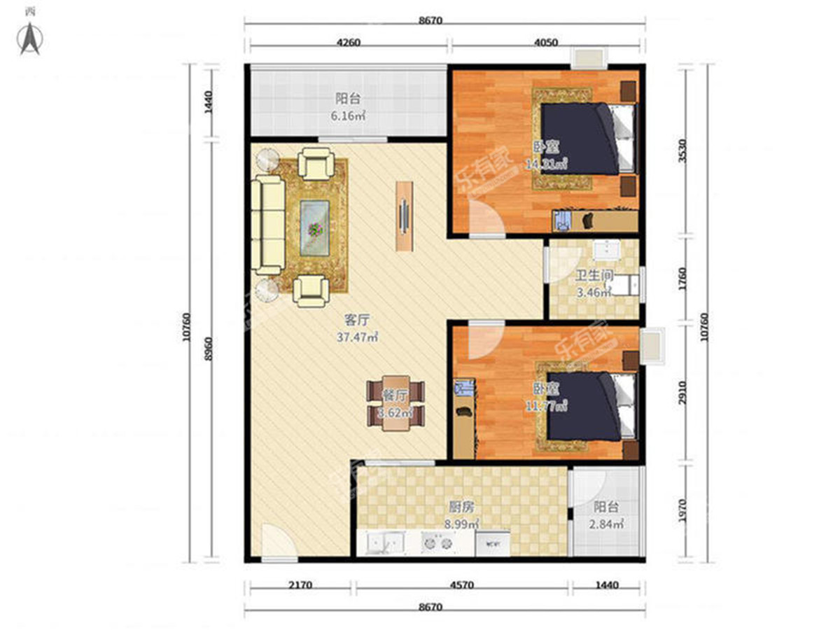 平湖秋月 3房2厅1卫 95.57㎡-中山平湖秋月租房