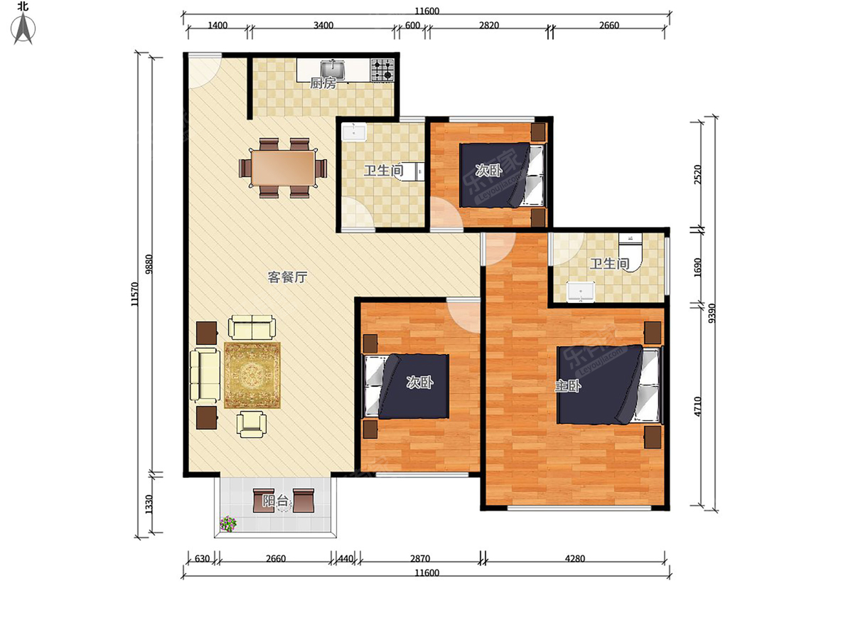 幸福港湾一期 3房2厅2卫 89.12㎡