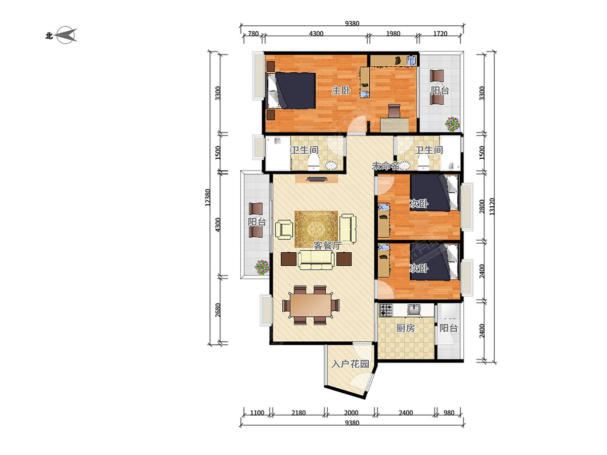 荔湾国际城 4房2厅2卫 132.6㎡