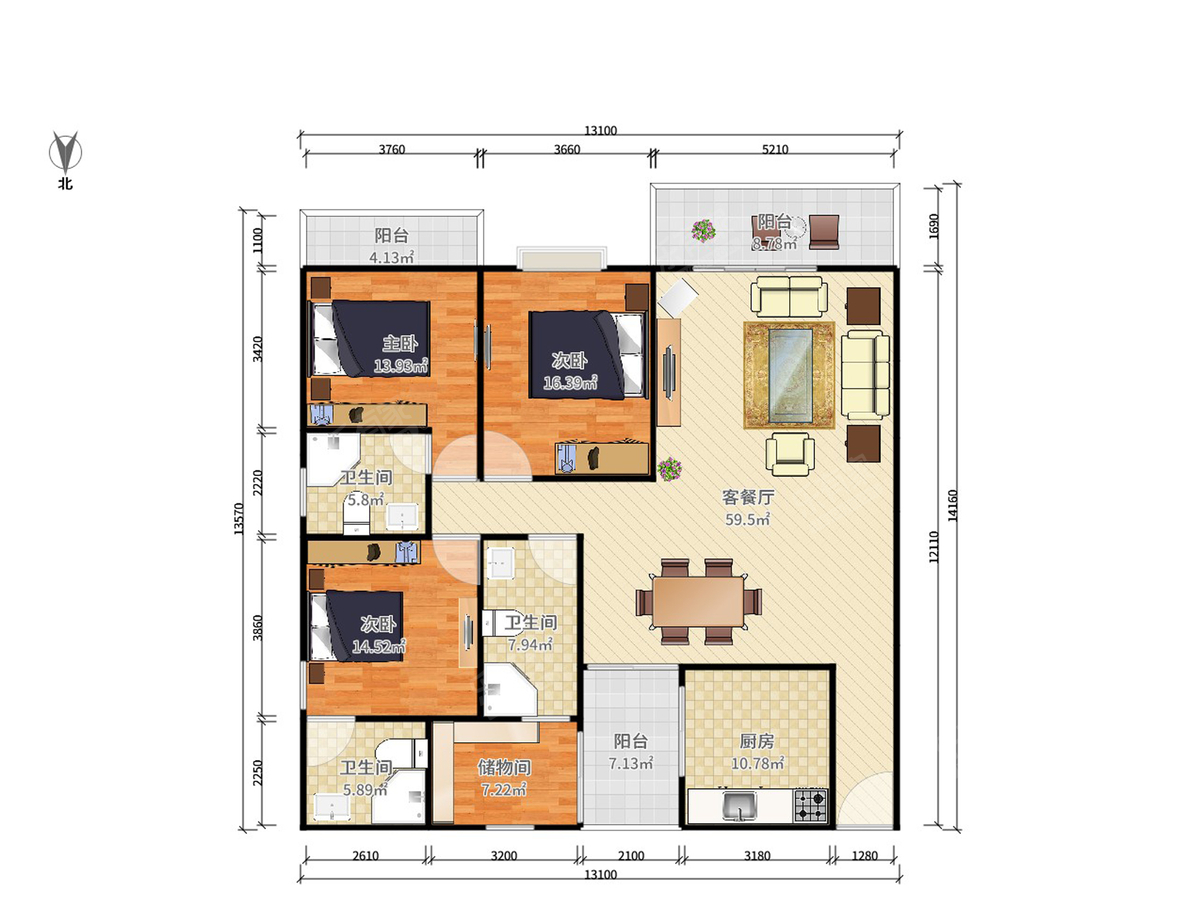 汇美体育花园 4房2厅3卫 162㎡