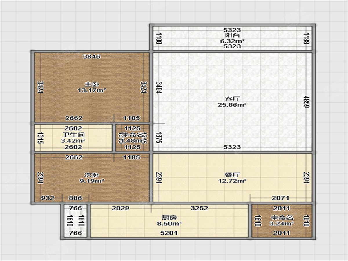 阳光美加一期 2房2厅1卫 95.61㎡