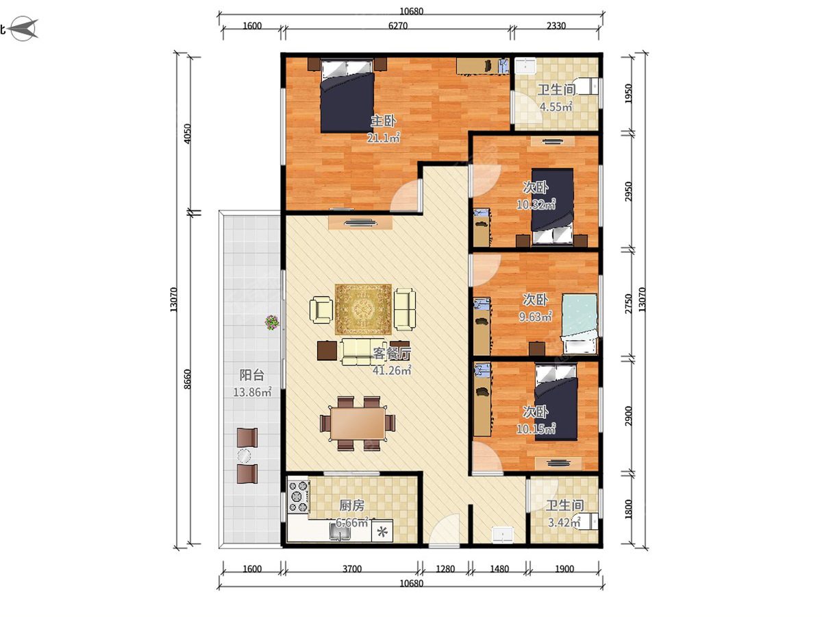 万科金域滨江 4房2厅2卫 140㎡
