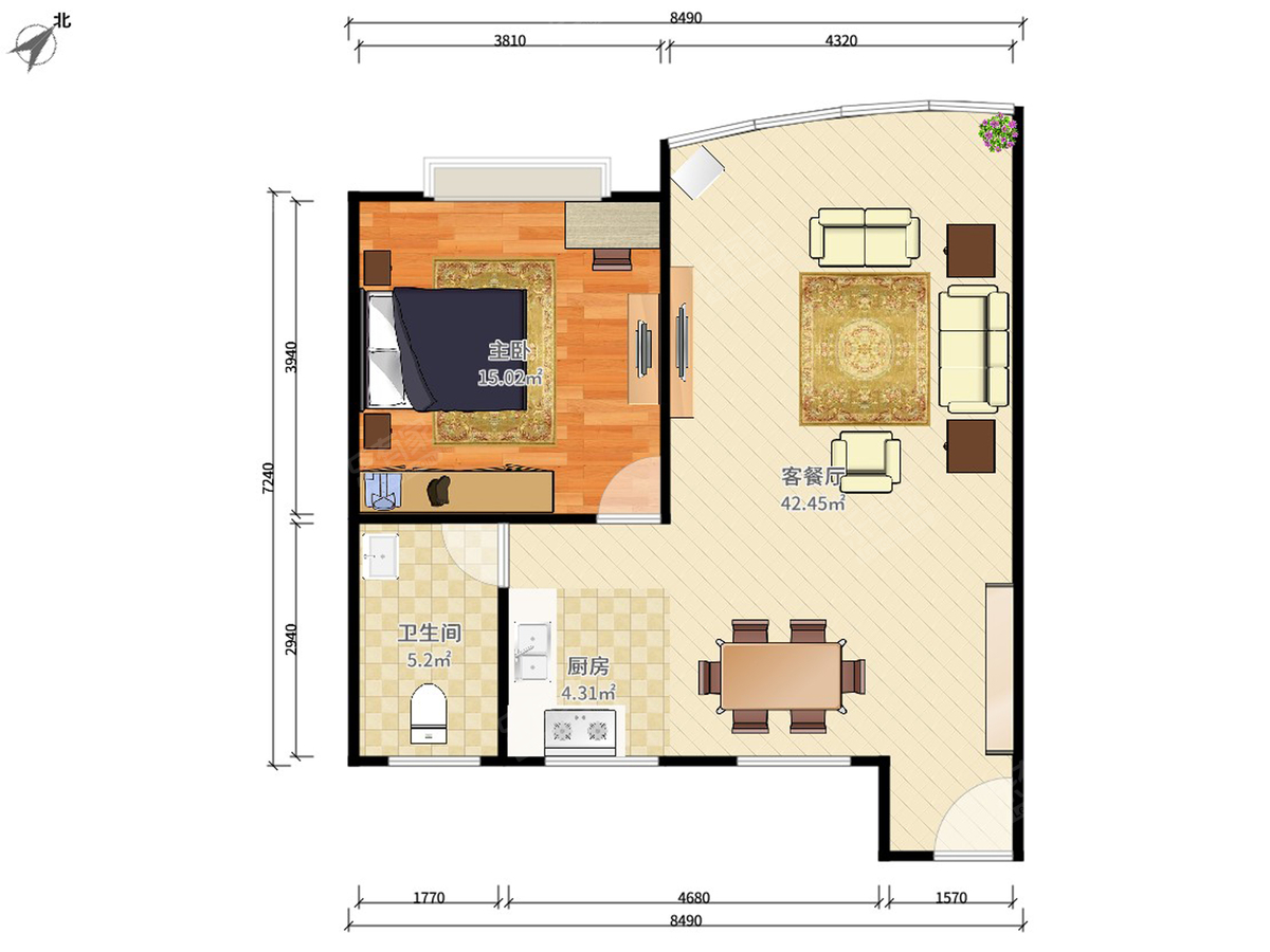 银泉山庄 1房1厅1卫 47.9㎡