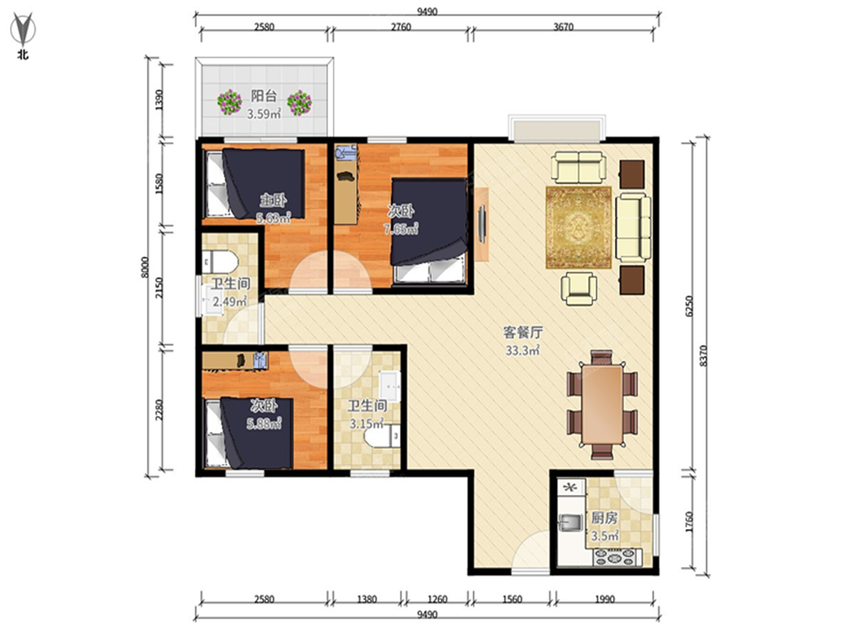 聚宝华府 3房2厅2卫 89㎡-珠海聚宝华府租房