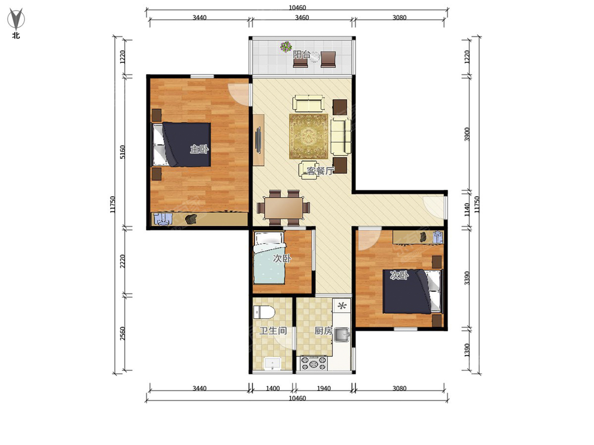 丰乐一街 3房1厅1卫 80㎡