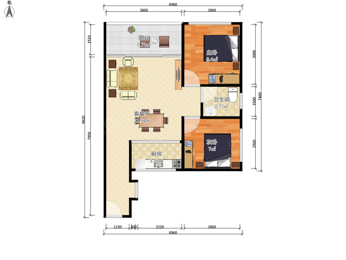 金碧园 2房2厅1卫 78.64㎡-惠州金碧园租房