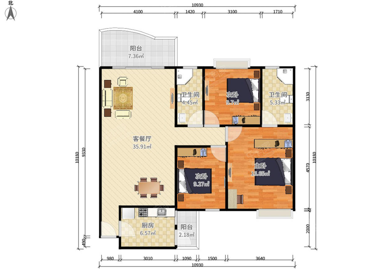 怡翠苑 3房2厅2卫 107.5㎡-广州怡翠苑二手房