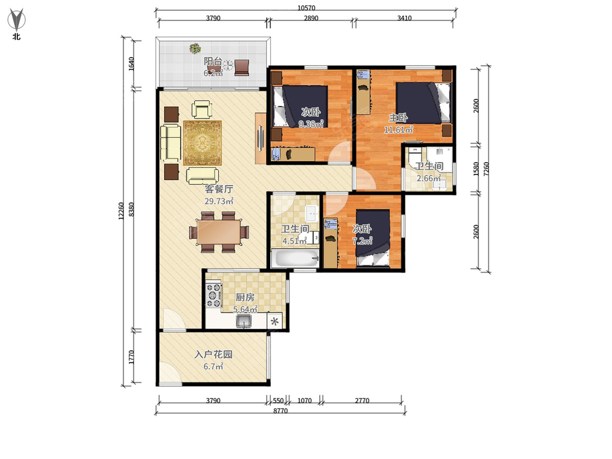 时代名著 3房2厅2卫 113㎡
