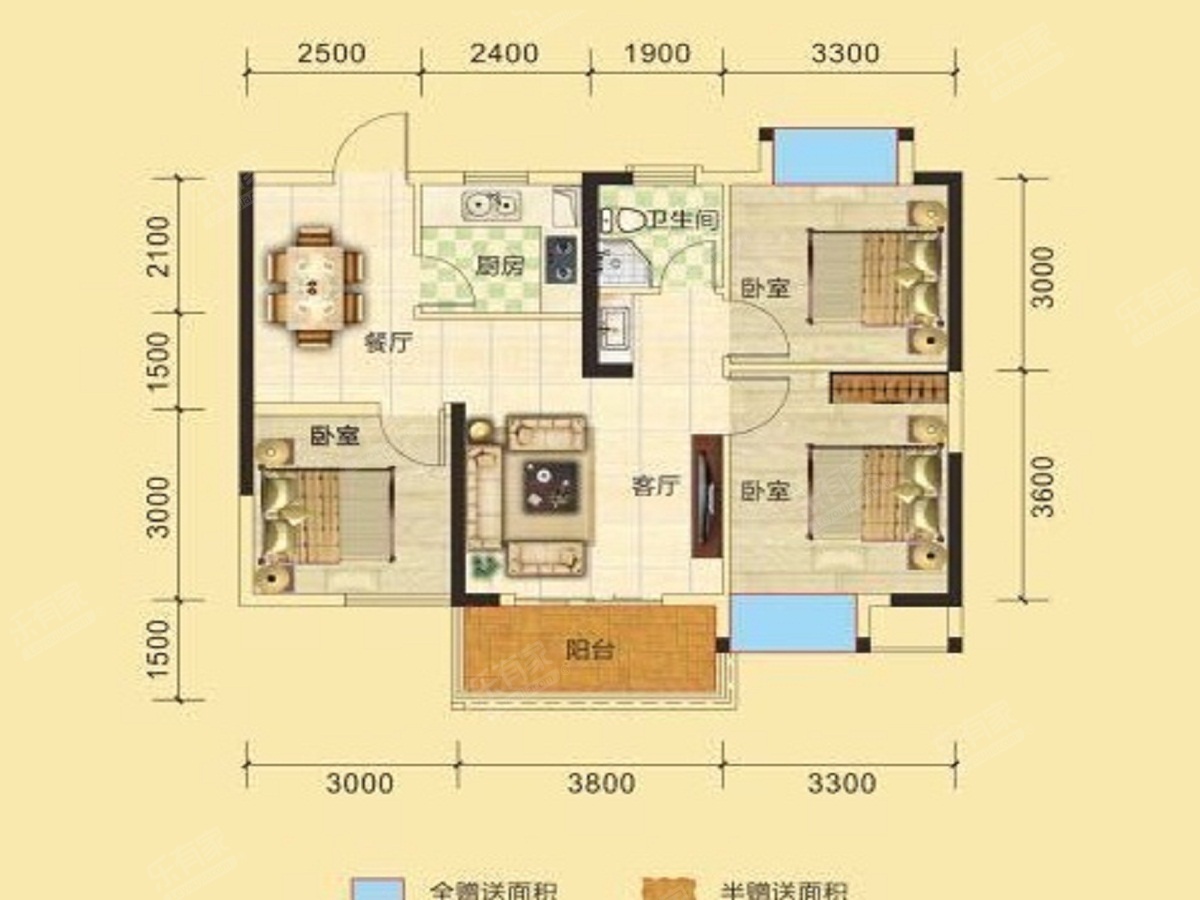 新祺园一期 3室2厅1卫1厨1阳 95.11 南 2