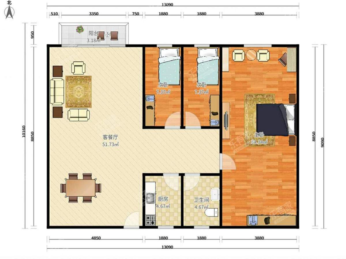 供电局住宅楼 3房2厅1卫 80.79㎡
