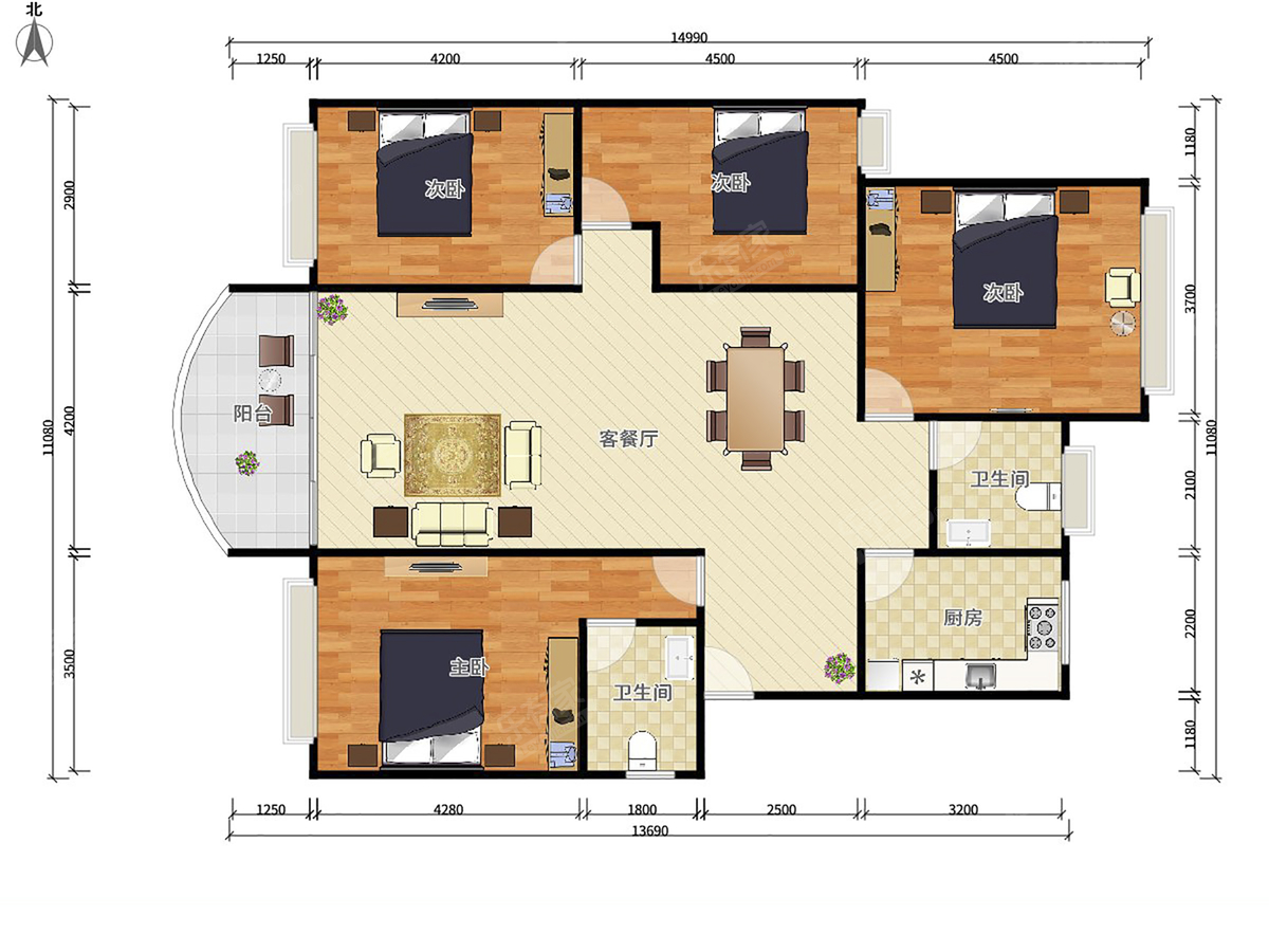 华南建材城 4房2厅2卫 160.57㎡