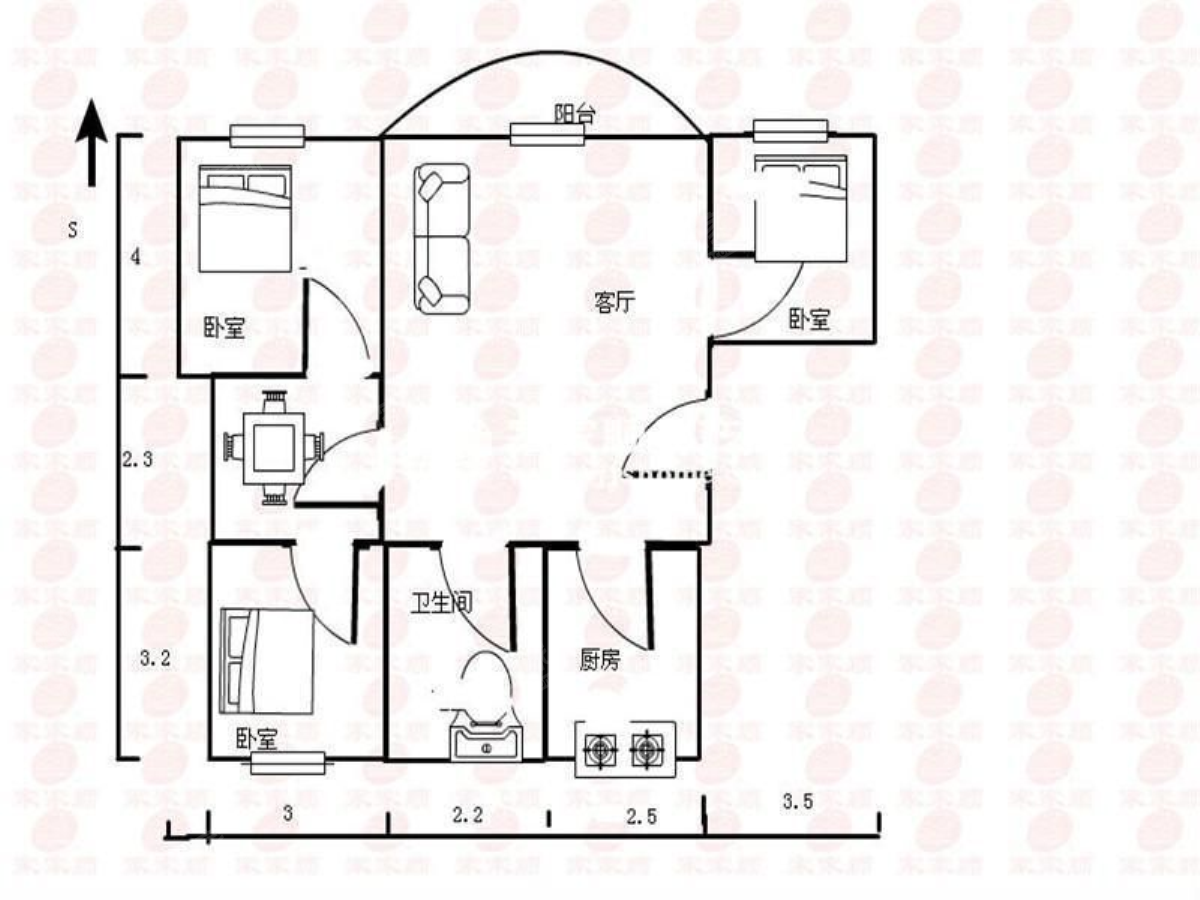 帝景园二期 3房2厅2卫 105㎡