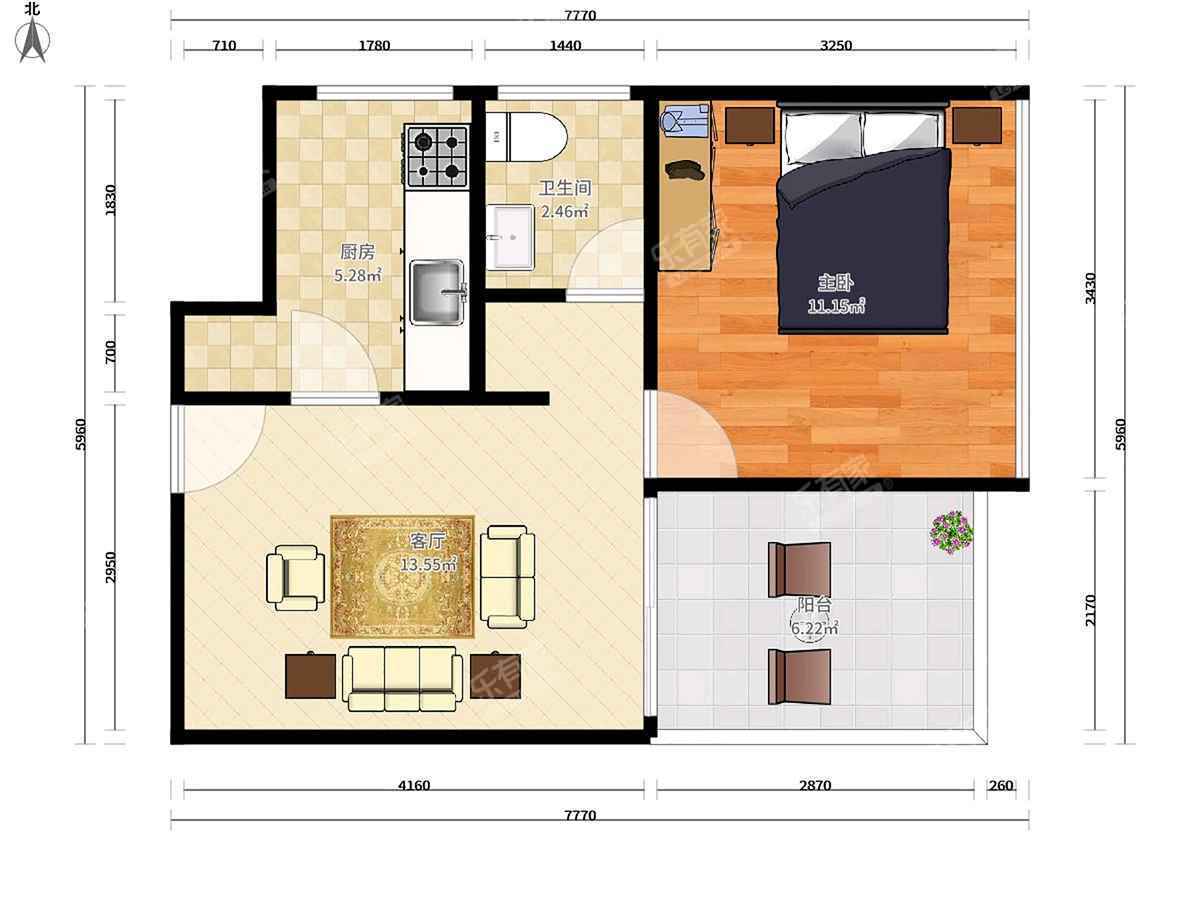嘉葆润金座 2房1厅1卫 44.29㎡