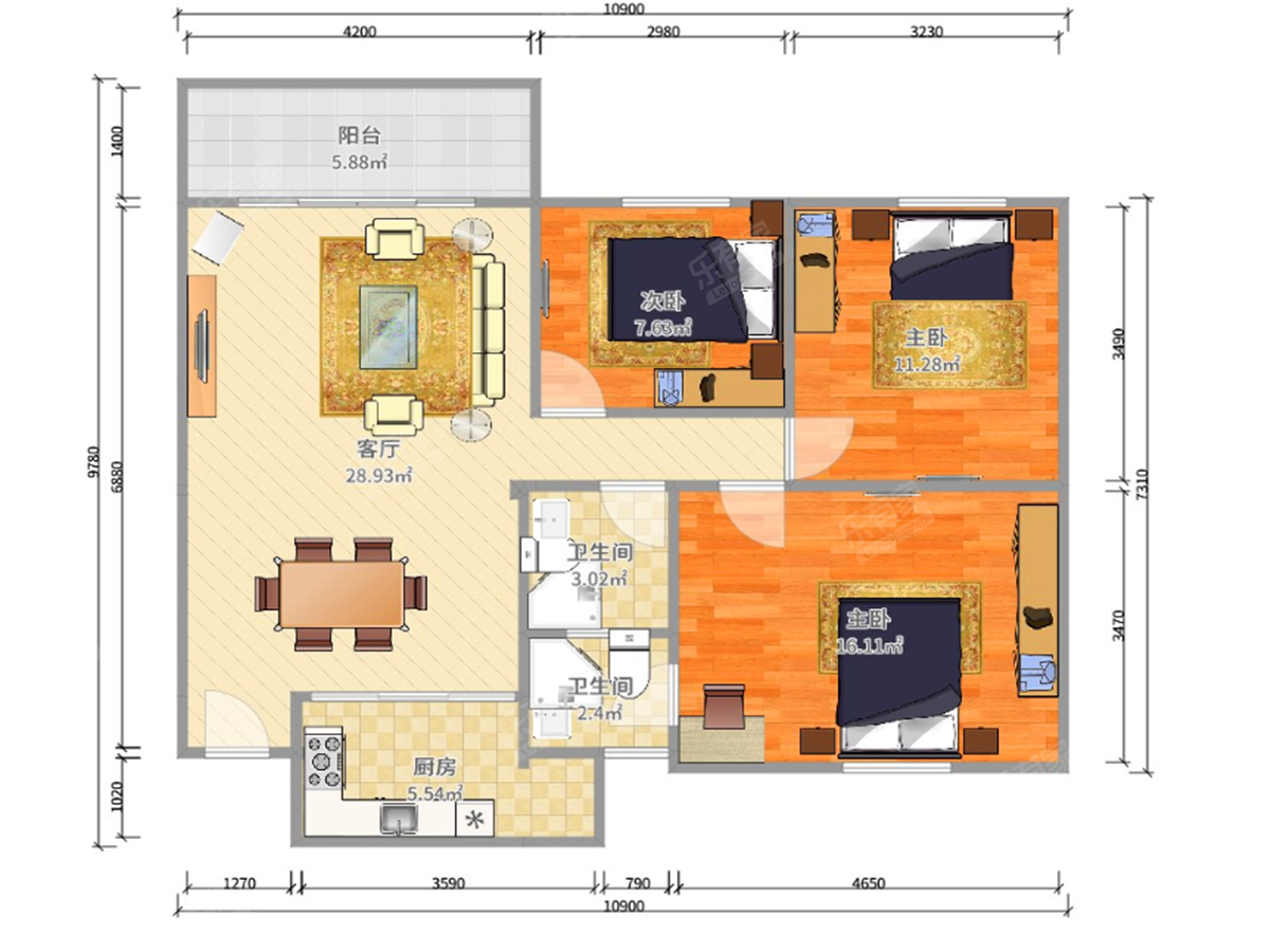 富佳苑 3房2厅2卫 91.48㎡-东莞富佳苑租房