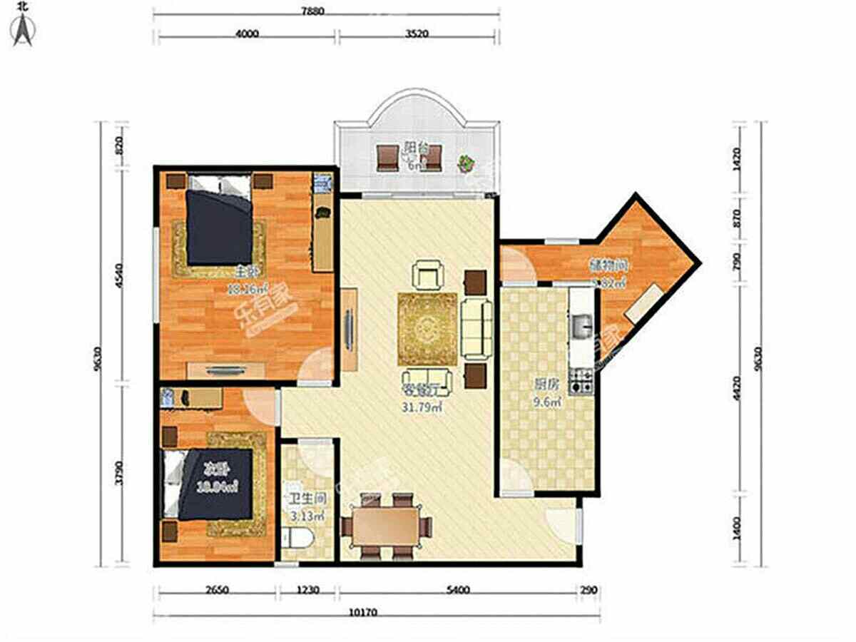 碧华庭居 3房2厅1卫 86.84㎡