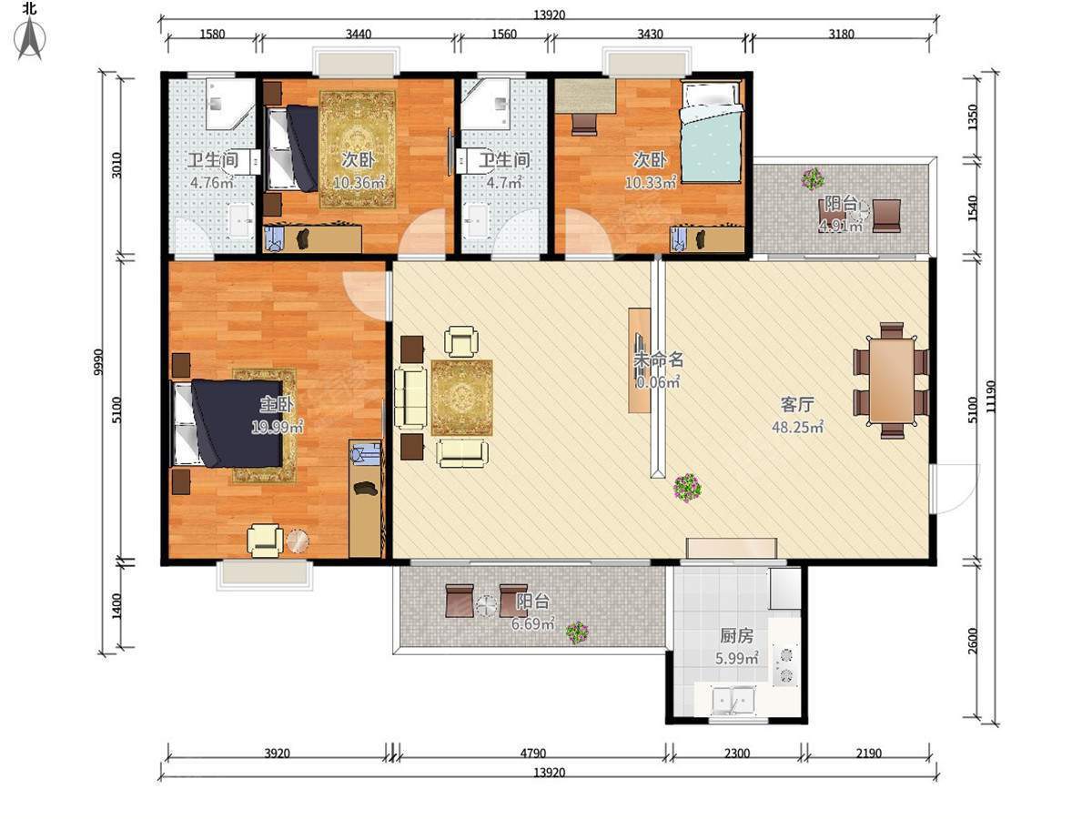 盈水宜居 3房2厅2卫 115.6㎡