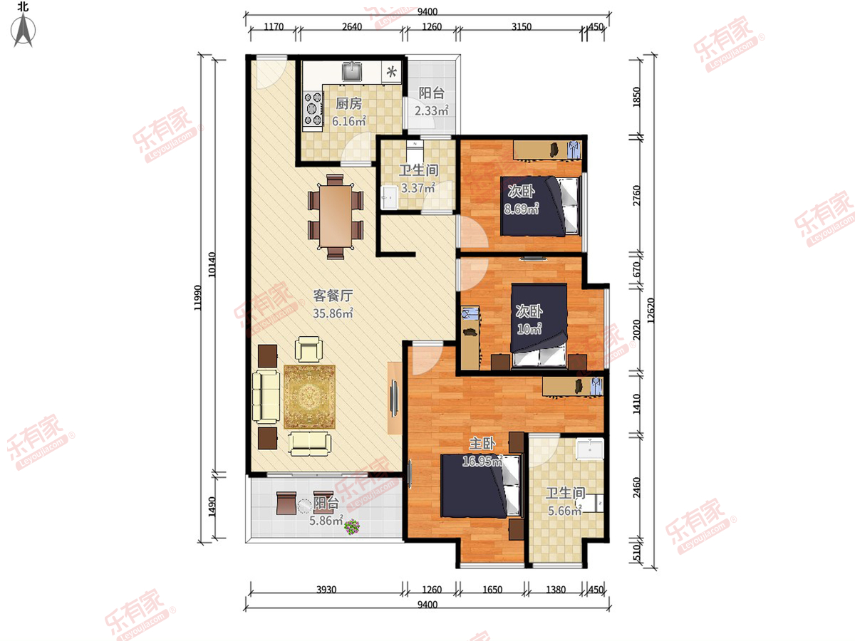 卓越东部蔚蓝海岸花园四期 3房2厅2卫 88㎡
