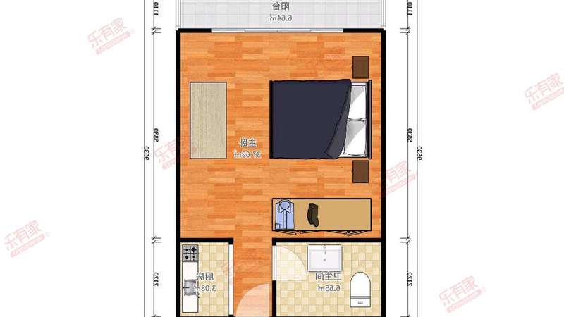 银丰国际公寓西普装1室0厅53.49m²